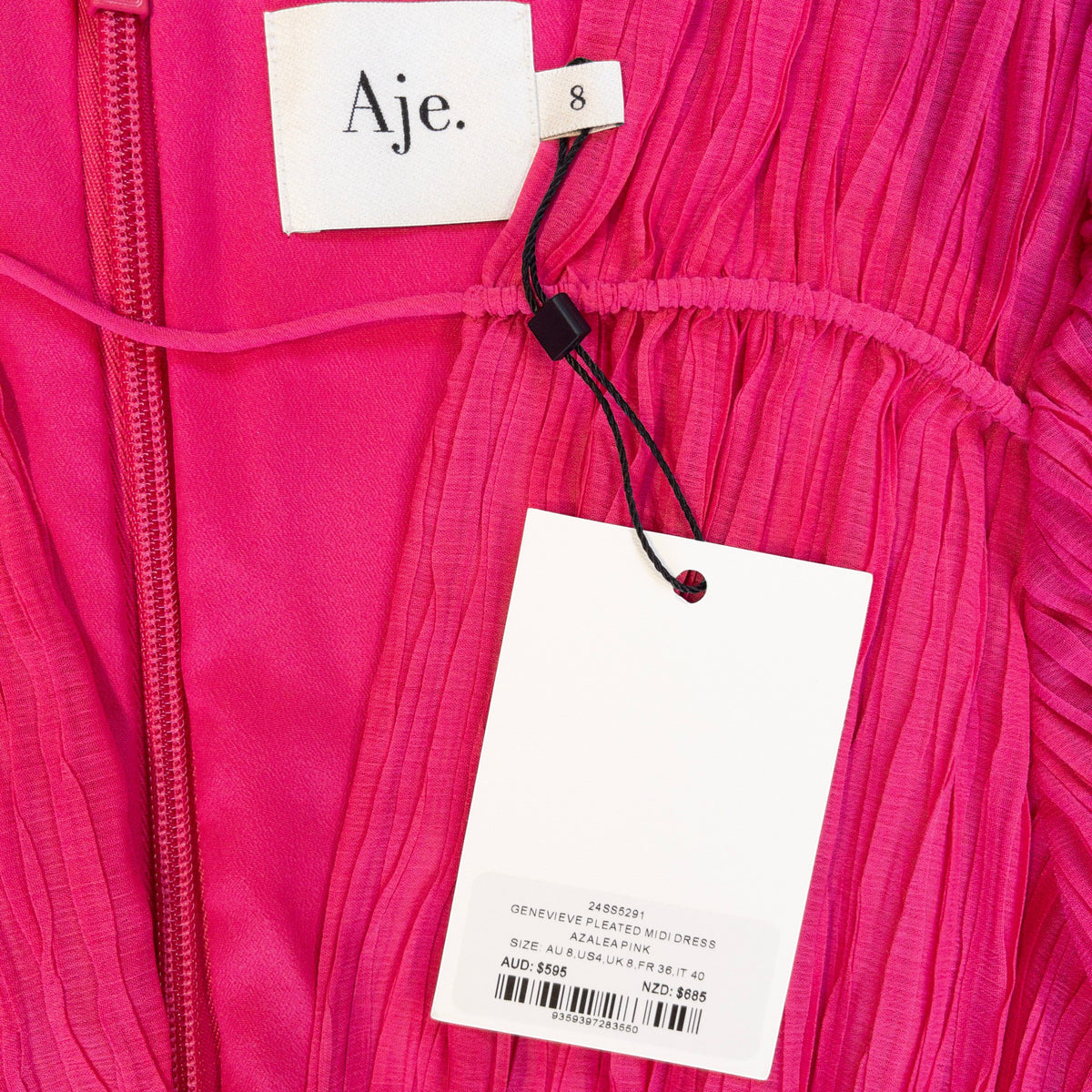 Aje Genevieve Pleated Midi Dress Azalea Pink Size AU8