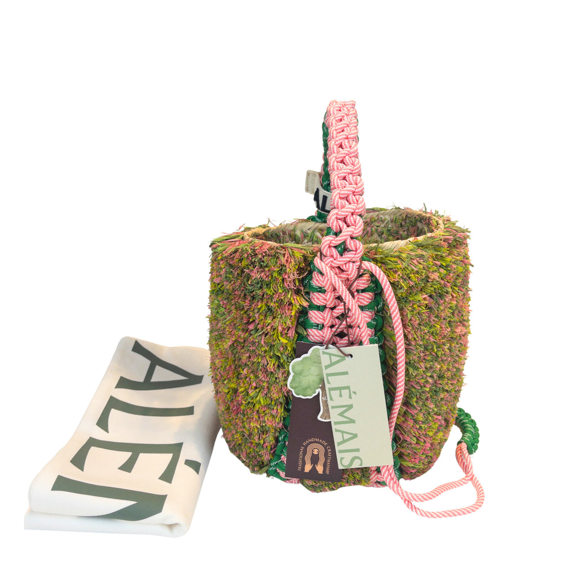 Alémais Monte Bucket Bag Pink And Fringe Macramé