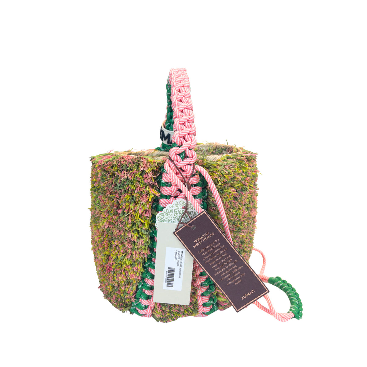 Alémais Monte Bucket Bag Pink And Fringe Macramé
