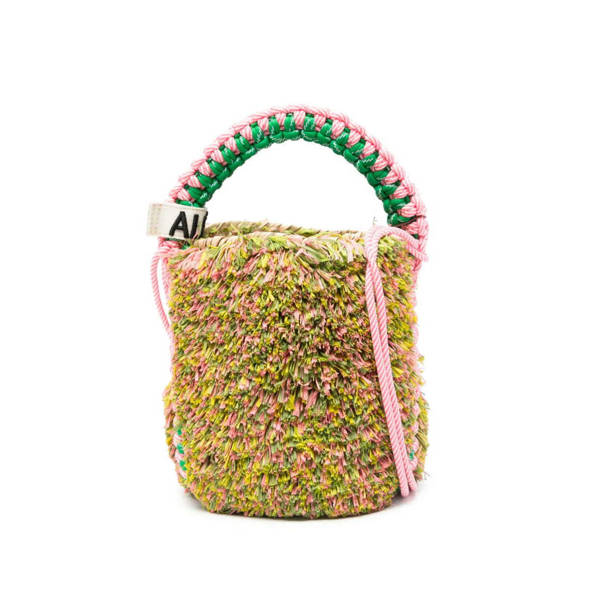 Alémais Monte Bucket Bag Pink And Fringe Macramé