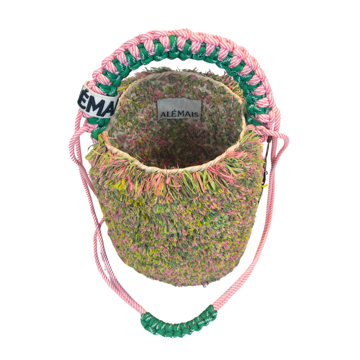 Alémais Monte Bucket Bag Pink And Fringe Macramé