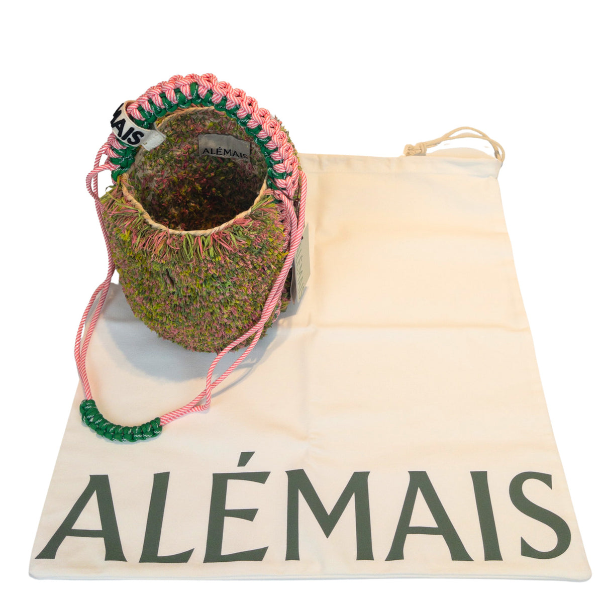 Alémais Monte Bucket Bag Pink And Fringe Macramé