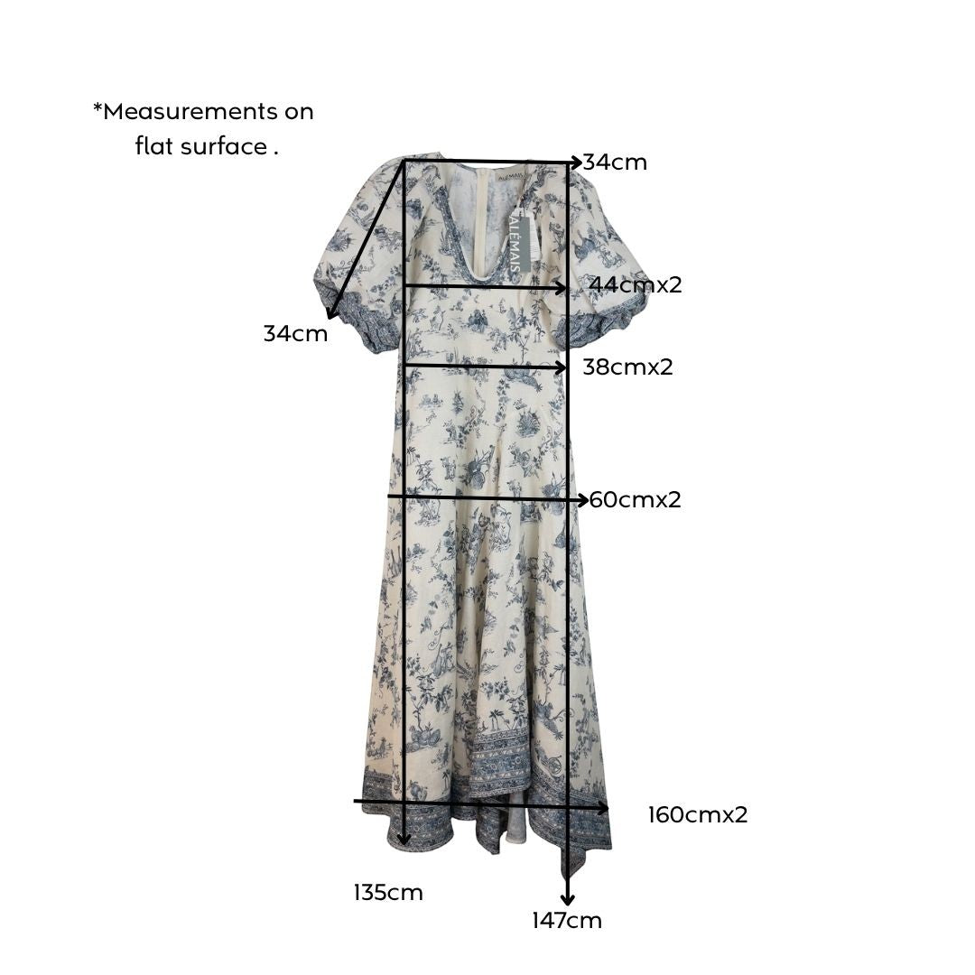 Alémais Casa Midi Dress Color Neutrals and Blue Print Size AU8