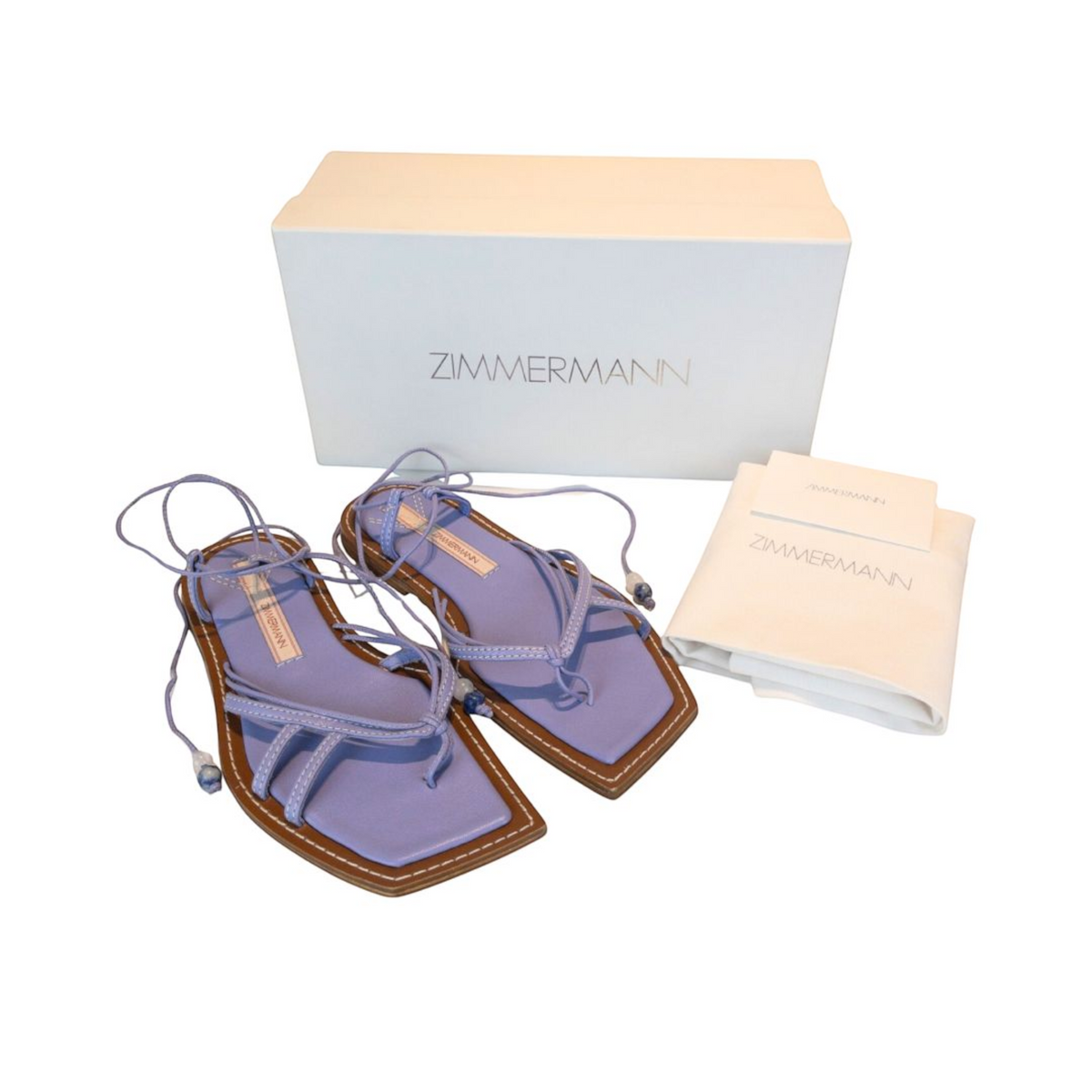 Zimmermann Flat Sandals Skinny Strap Tie Lilac Size EU 38