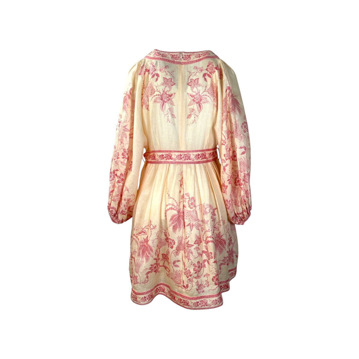 Zimmermann Lucky Plunge Mini Dress Cream Pink Floral Size 3 Pre-Loved