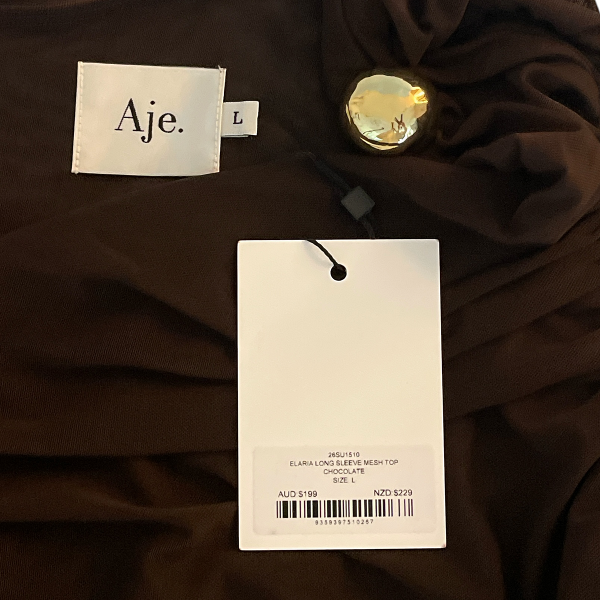 Aje Elaria Long Sleeve Mesh Top Chocolate Size L