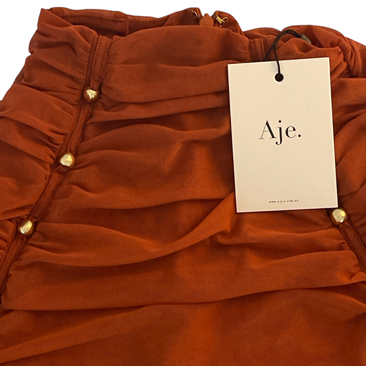 Aje Carline Gathered Mesh Top Burnt Orange Size L
