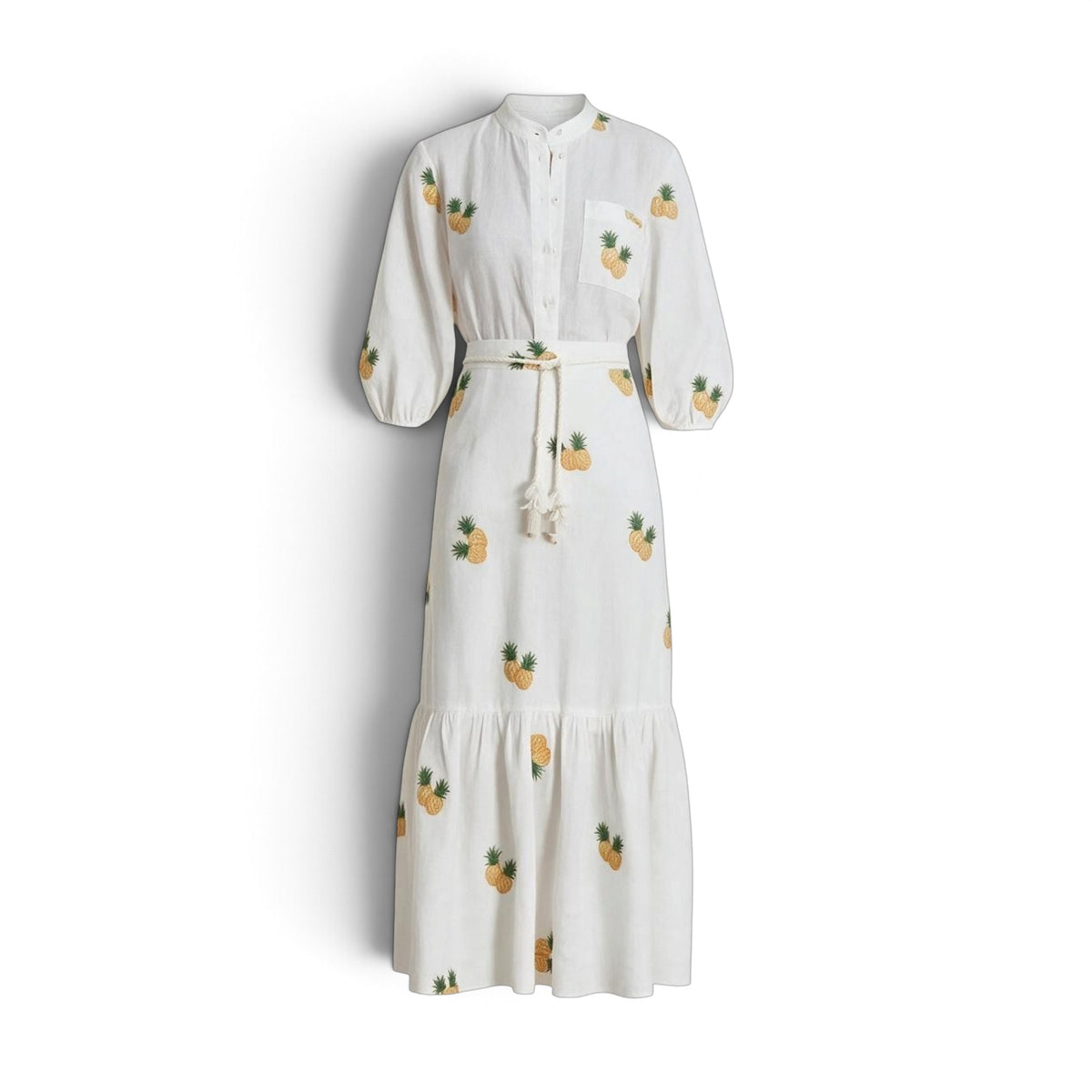 Zimmermann Riders Pineapple Embroidery Linen Shirt & Skirt Set Ivory Size 0