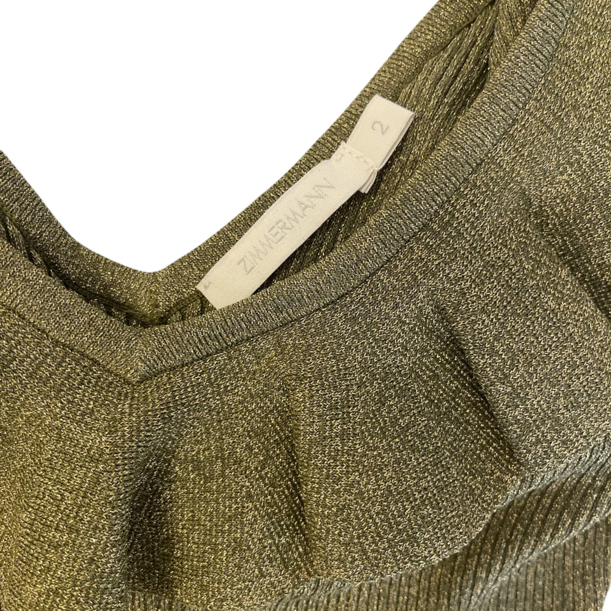 Zimmermann Wylie Frill V-Neck Top Dusty Olive Gold Size 2