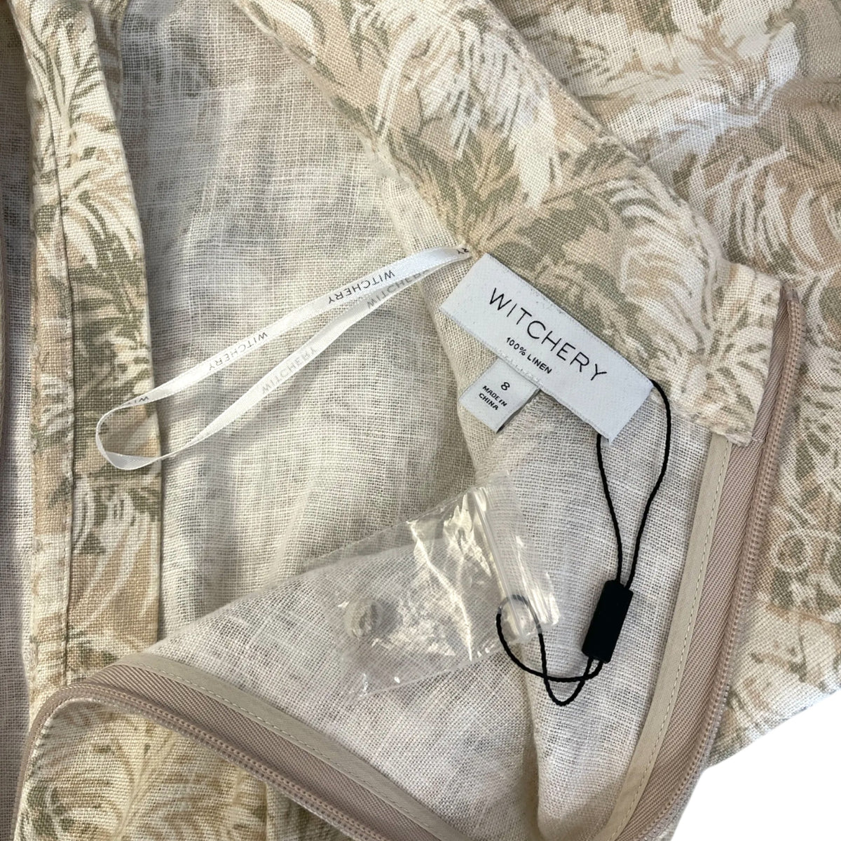 Witchery Palm Print Linen Playsuit Neutral Size AU8 Pre-loved
