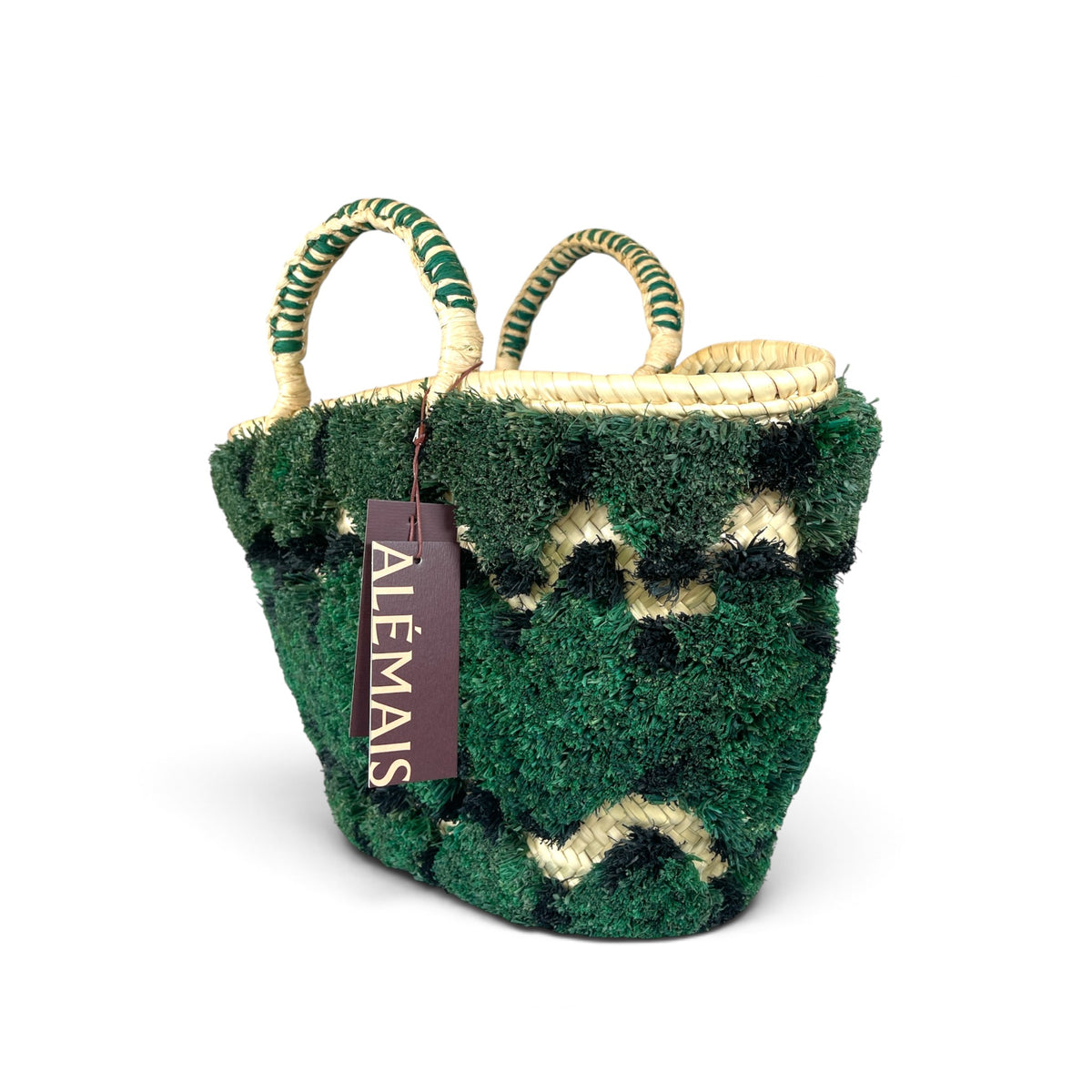 Alémais Geo Tufted Raffia Maxi Basket Bag Green
