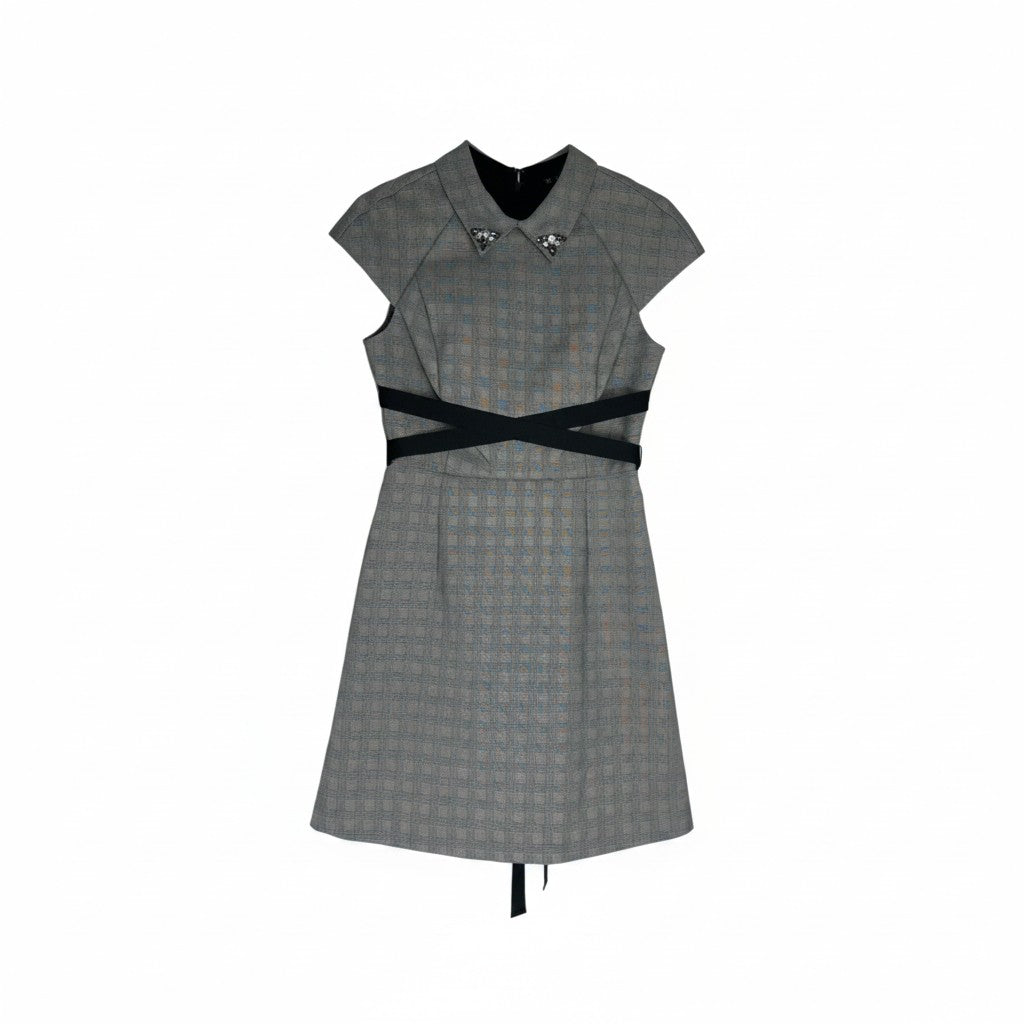 Zara Basic Collection Checked Mini Dress Crystal Collar – Size XS / AU 6– Pre-Loved