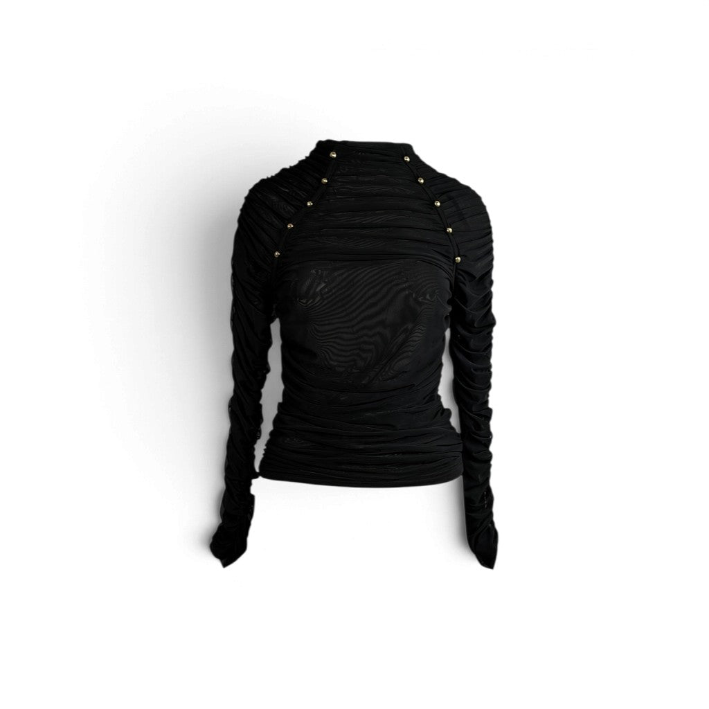 Aje Carline Gathered Mesh Top Black Size XL