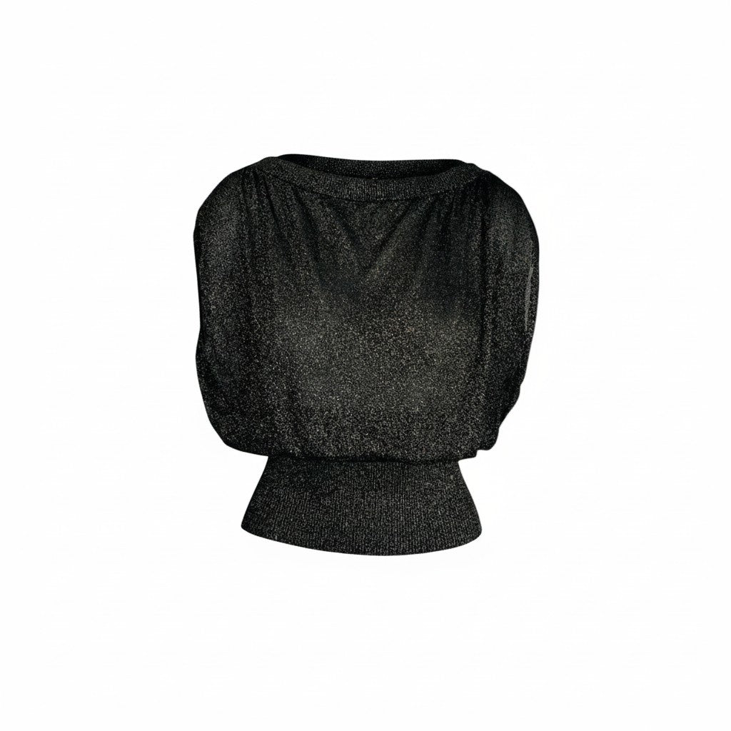 Zimmermann Metallic Stretch-Knit Draped Top Black Size 1 Sample