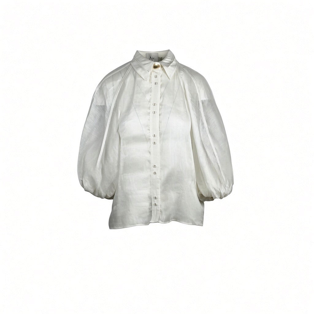 Aje Linen Three Quarter Sleeve Blouse Ivory Size AU8  Pre-Loved
