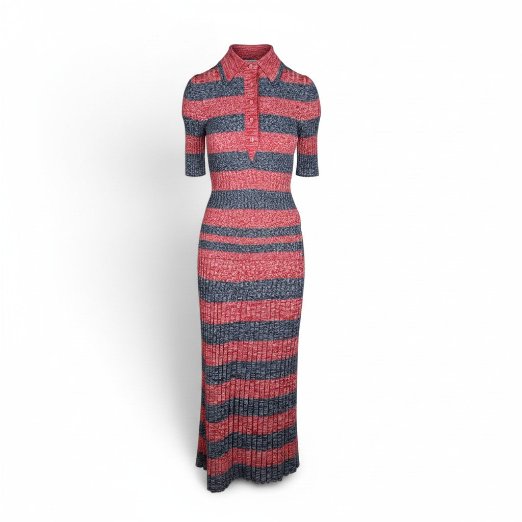 Zimmermann High Tide Rib Polo & Midi Skirt Set Marle Navy  Red Stripe  Top Size 0 & Skirt Size 1