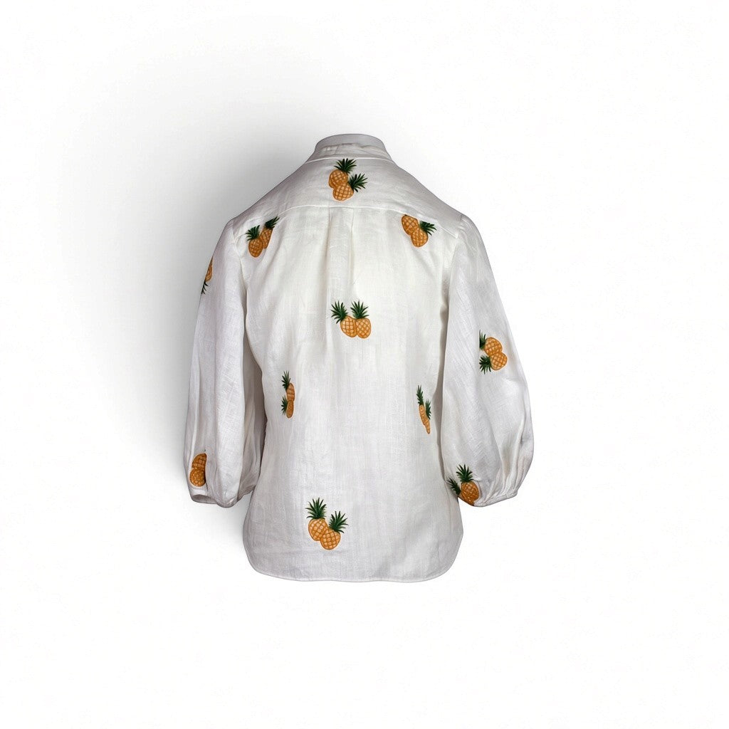 Zimmermann Riders Pineapple Embroidery Linen Shirt & Skirt Set Ivory Size 0