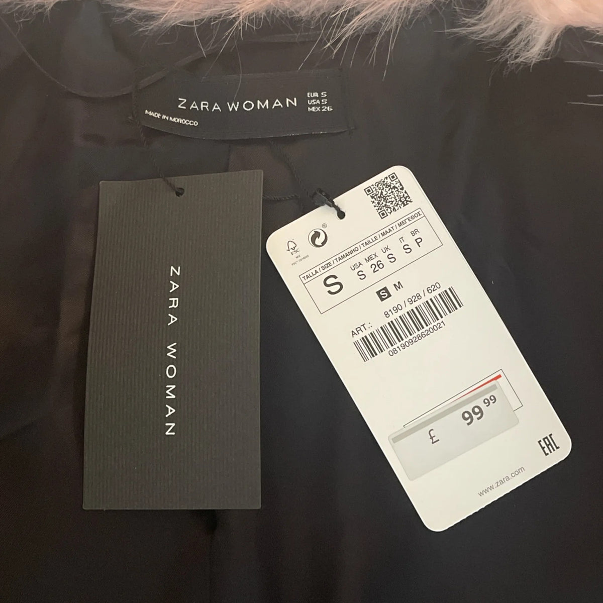 Zara Faux Fur Coat Soft Pink Size S