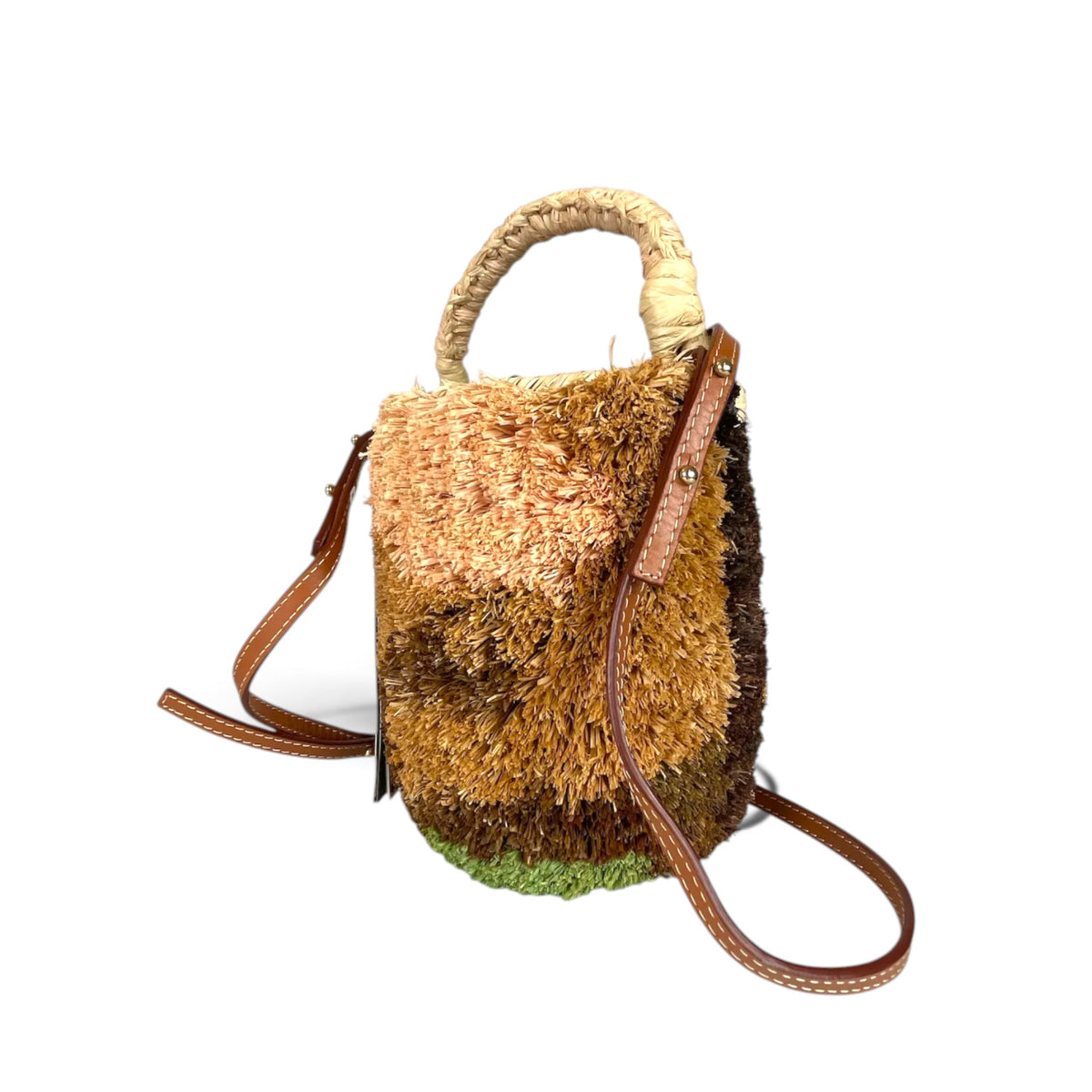 Alémais Michelle Tufted Raffia Mini Bucket Basket Bag Multi Color