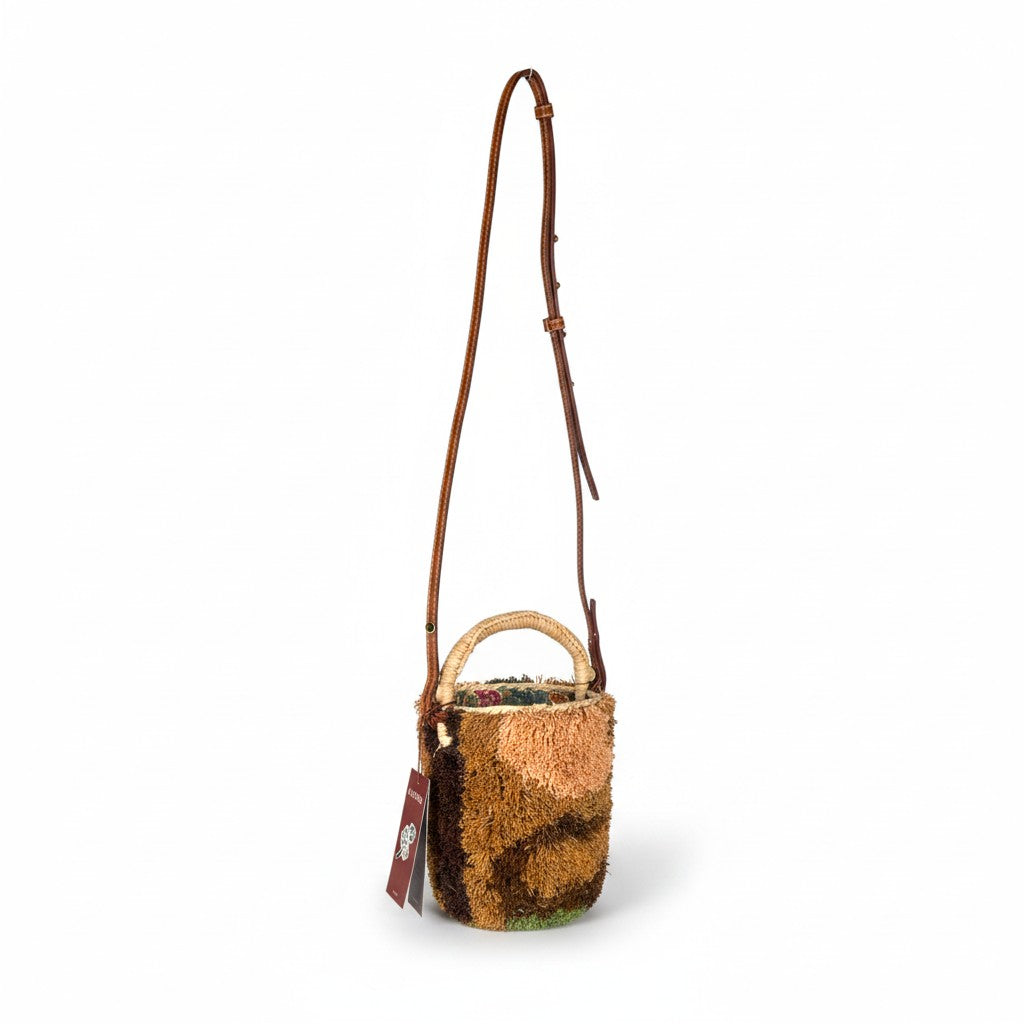 Alémais Michelle Tufted Raffia Mini Bucket Basket Bag Multi Color