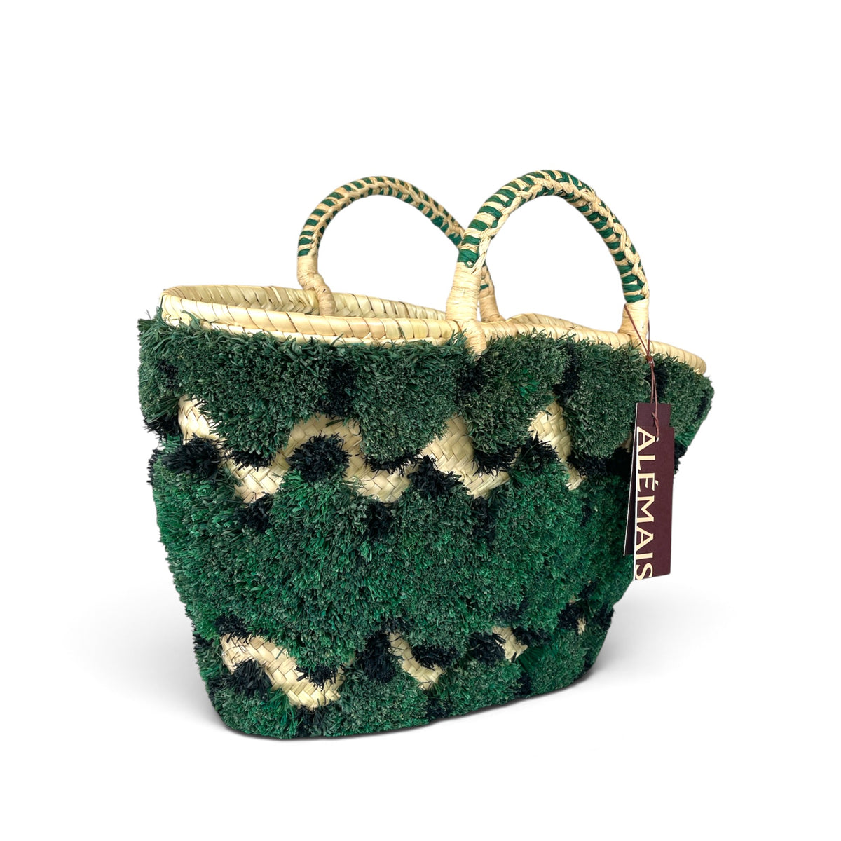 Alémais Geo Tufted Raffia Maxi Basket Bag Green
