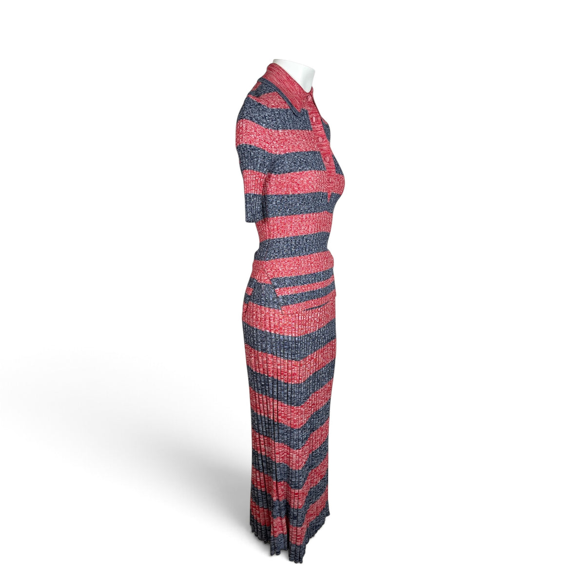 Zimmermann High Tide Rib Polo & Midi Skirt Set Marle Navy  Red Stripe  Top Size 0 & Skirt Size 1