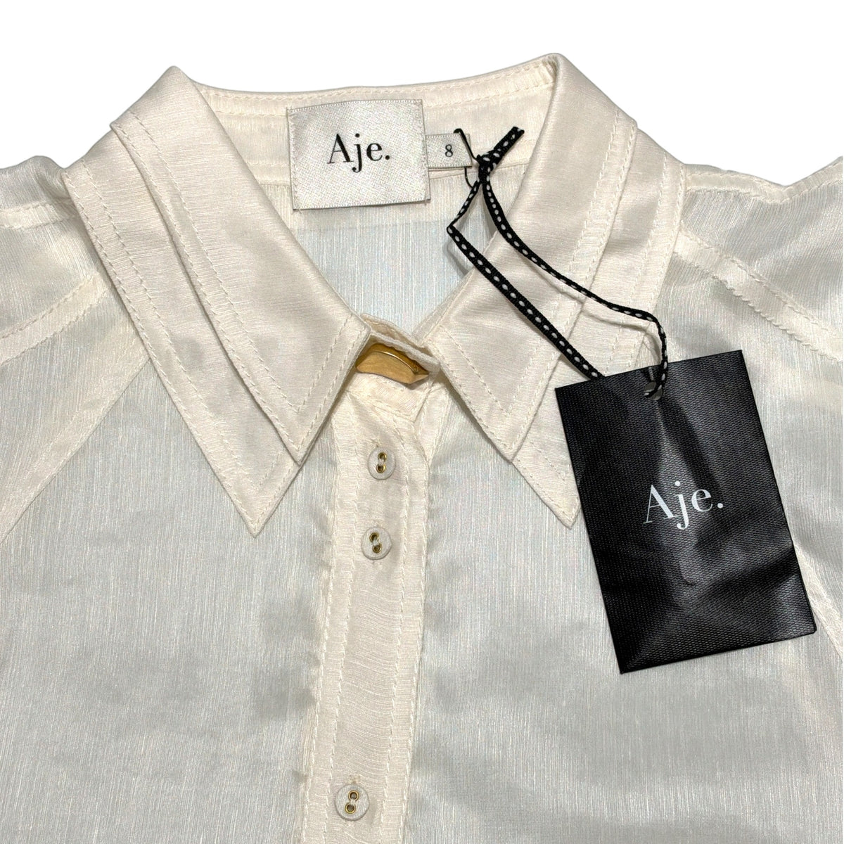 Aje Linen Three Quarter Sleeve Blouse Ivory Size AU8  Pre-Loved
