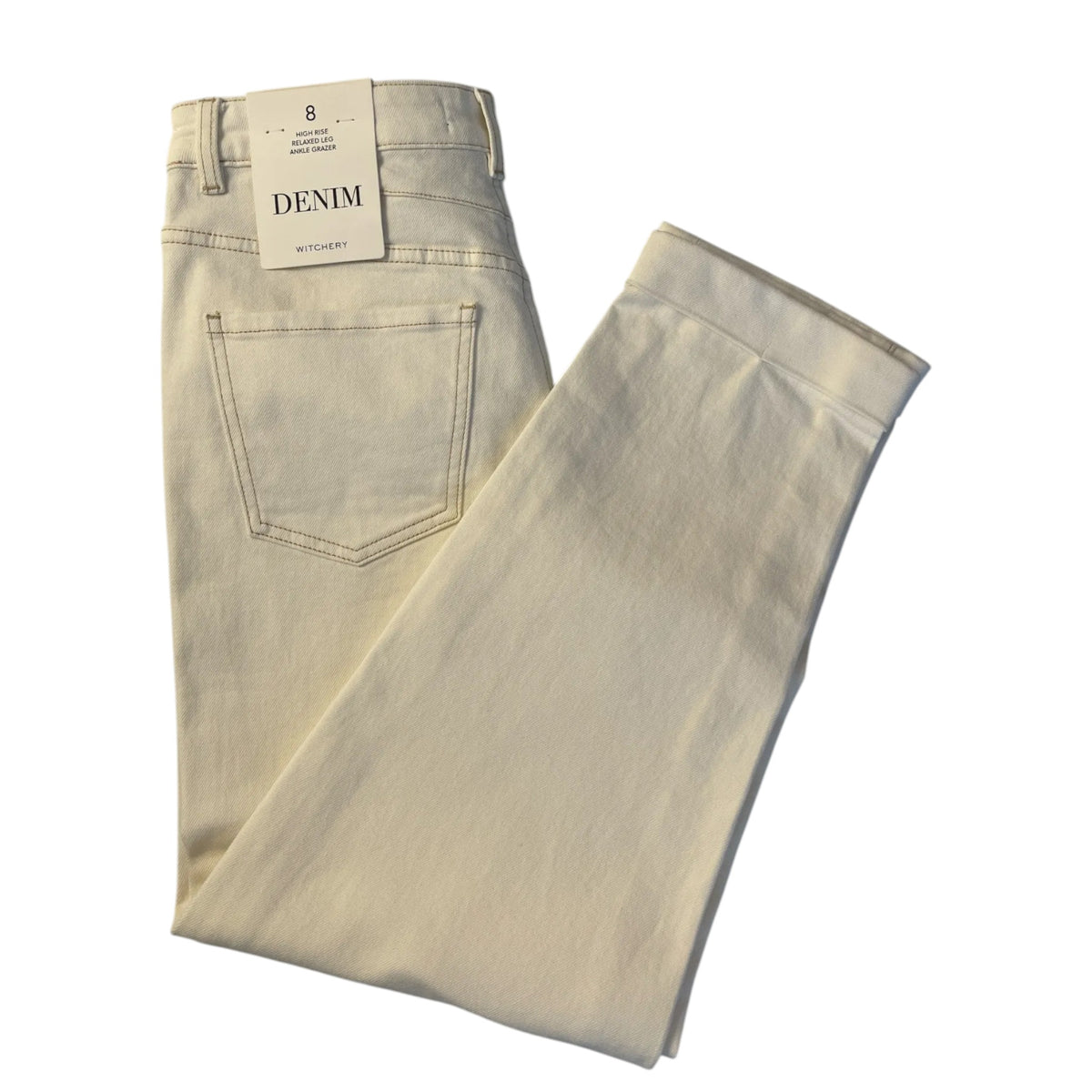 Witchery High Rise Relaxed Leg Ankle Grazer Jeans  Parchment Ivory AU8