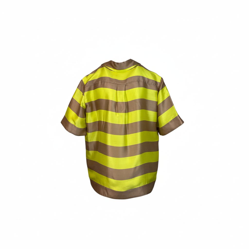Zimmermann Wonderland Short Sleeve Silk Shirt Lime Stripe Size 0