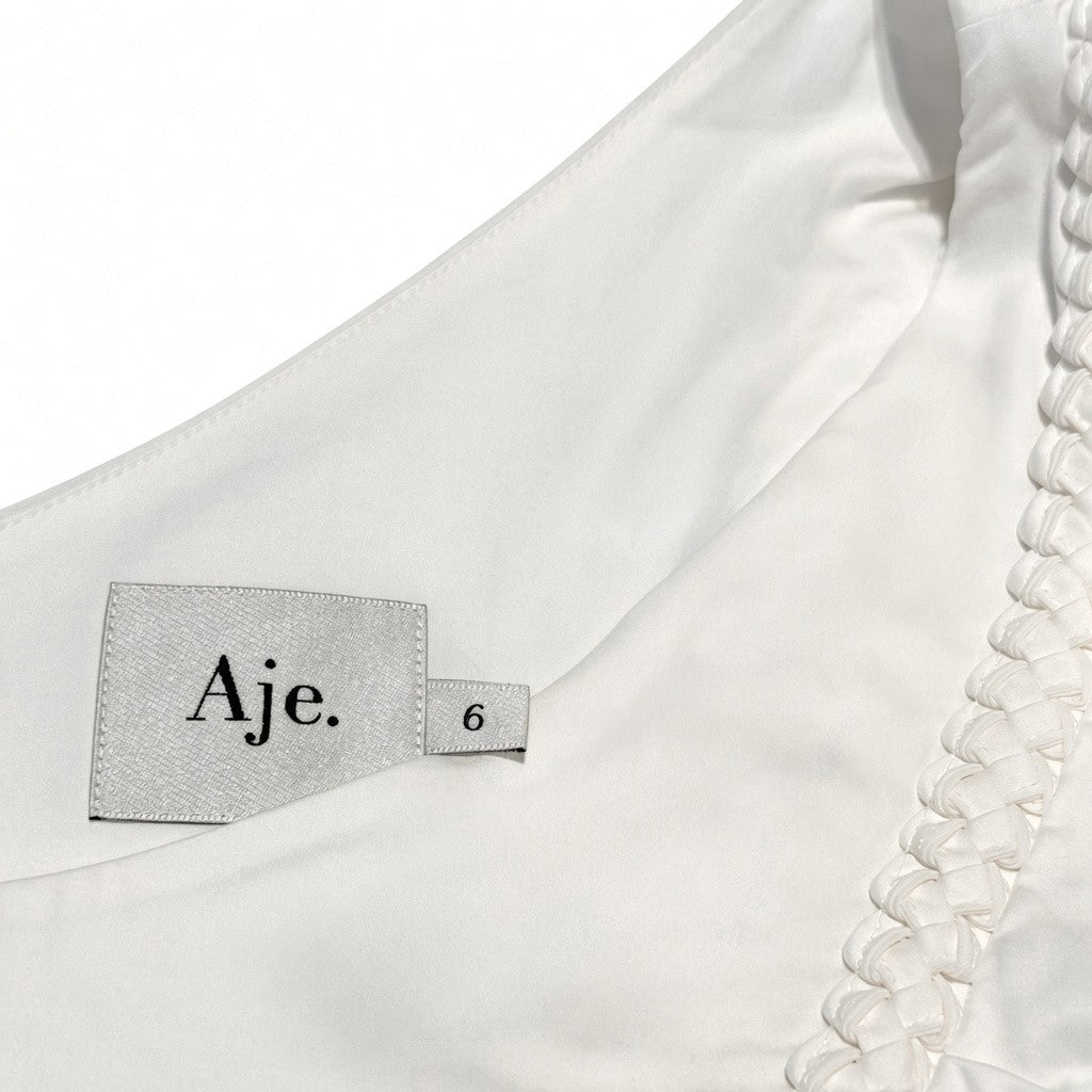Aje Casabianca Braided Asymmetric Puff Sleeve Mini Dress Ivory Size AU6 Pre-Loved