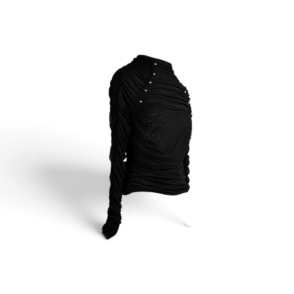 Aje Carline Gathered Mesh Top Black Size XL