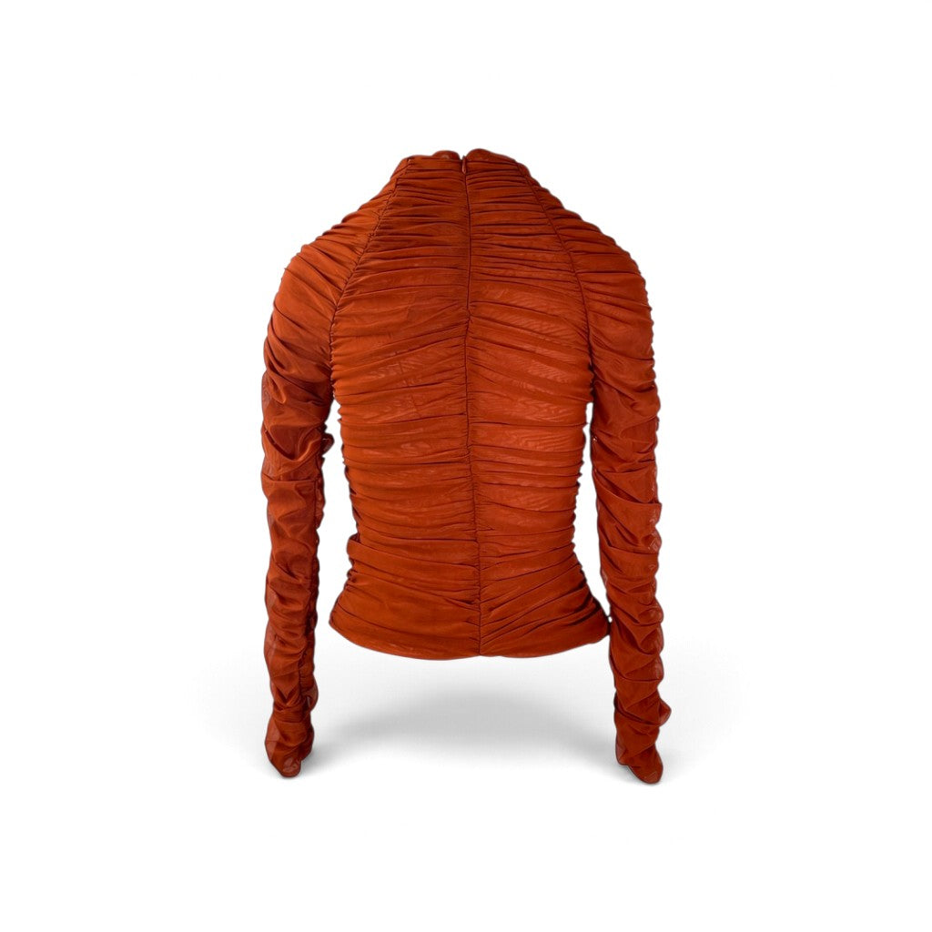 Aje Carline Gathered Mesh Top Burnt Orange Size L