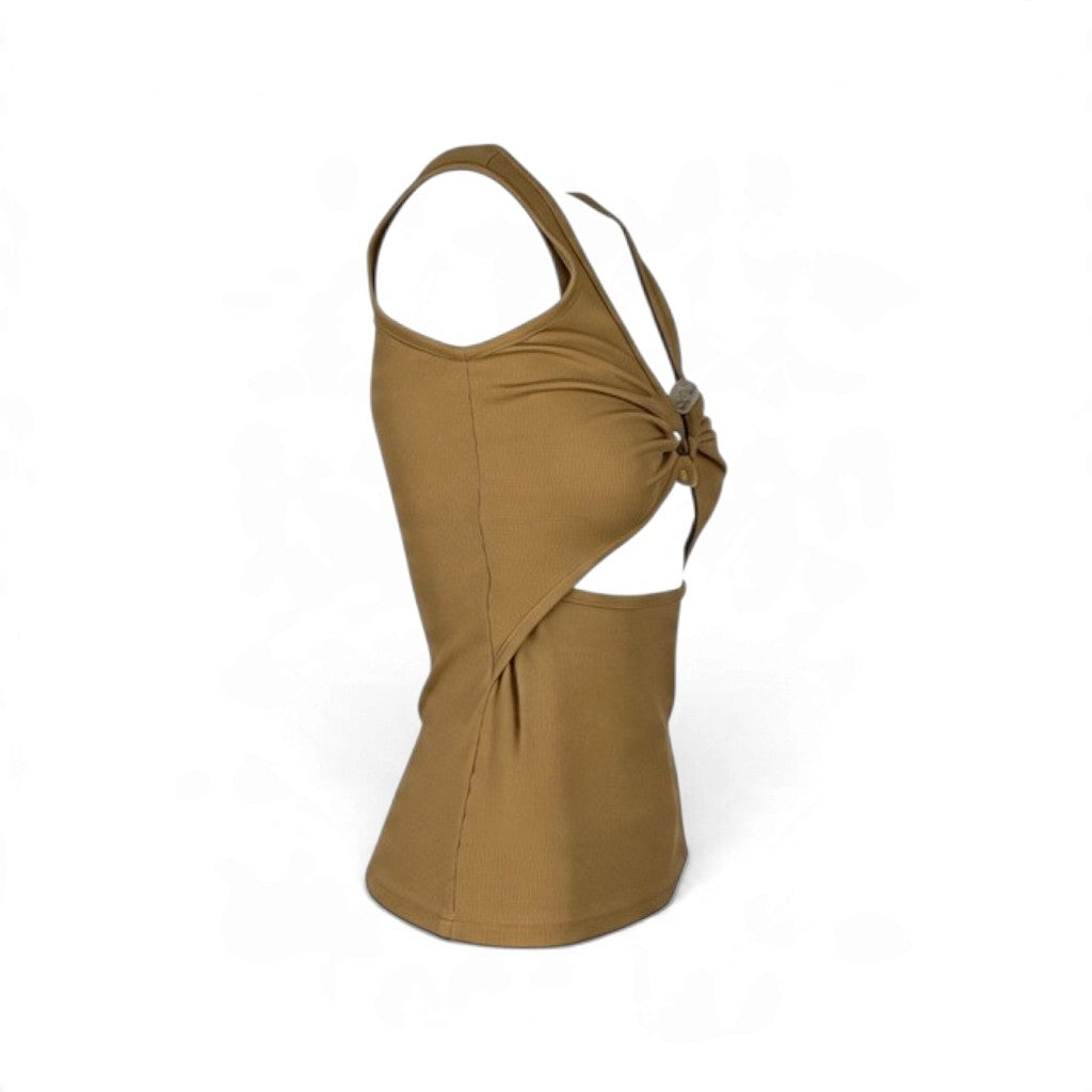 Christopher Esber Ribbed Crystal Cut Out Tank Top Camel Size AU8 Pre-Loved