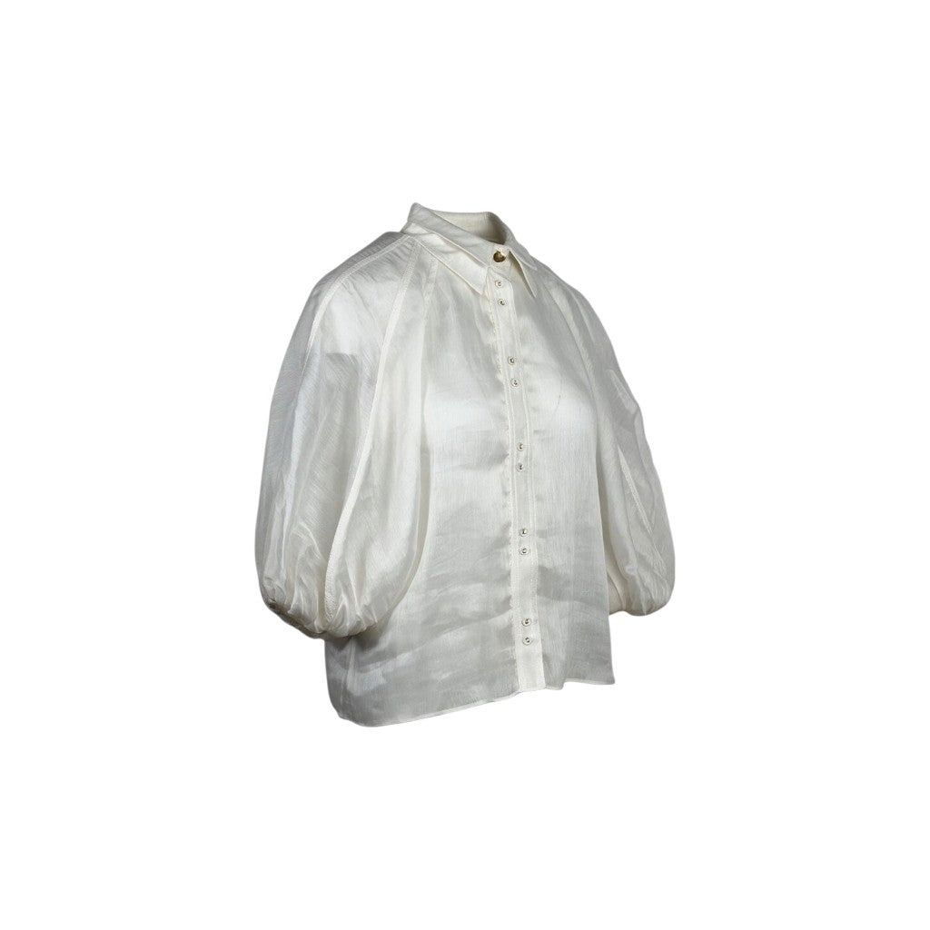 Aje Linen Three Quarter Sleeve Blouse Ivory Size AU8  Pre-Loved