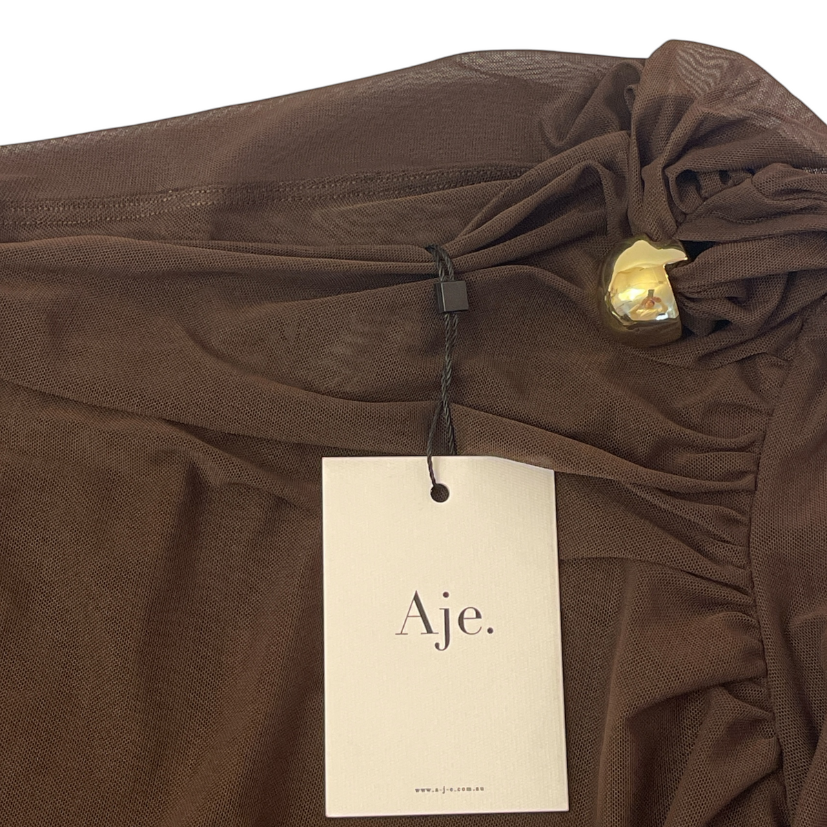 Aje Elaria Long Sleeve Mesh Top Chocolate Size L