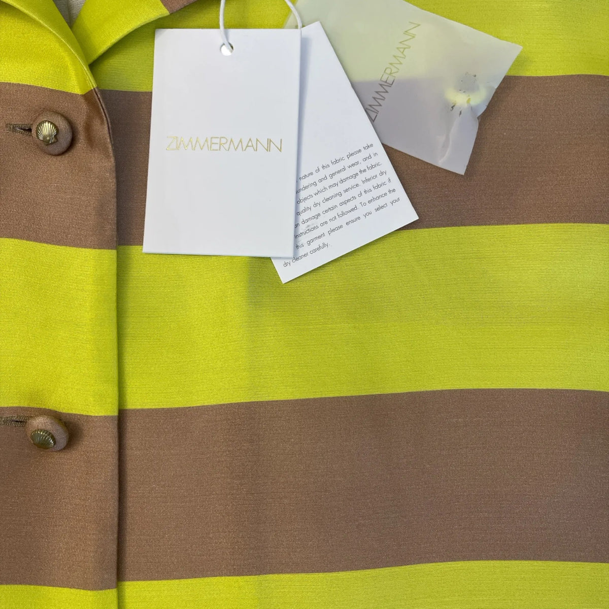 Zimmermann Wonderland Short Sleeve Silk Shirt Lime Stripe Size 0