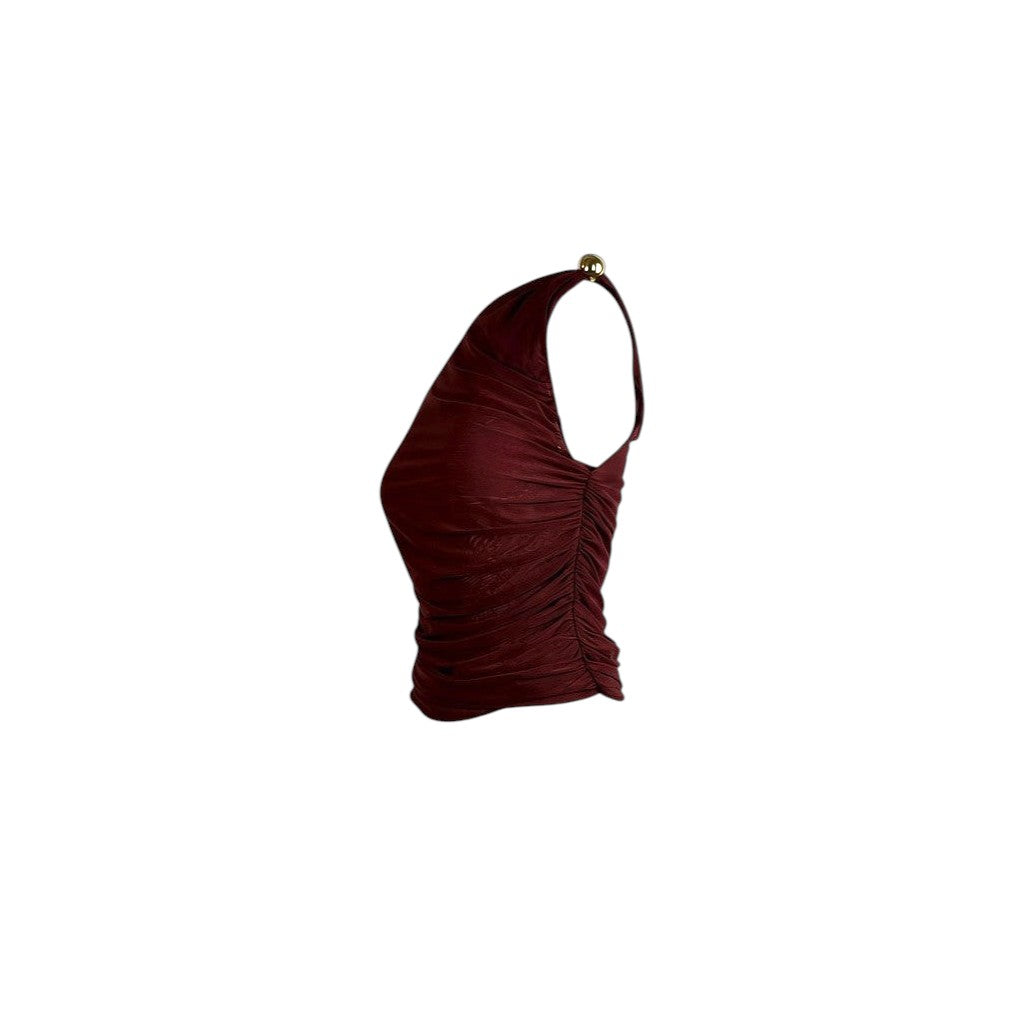 Aje Elaria One Shoulder Mesh Top Mahogany Size L
