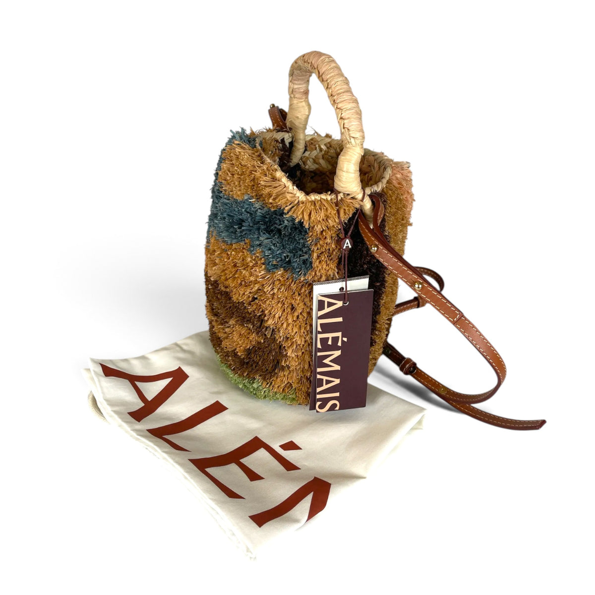 Alémais Michelle Tufted Raffia Mini Bucket Basket Bag Multi Color