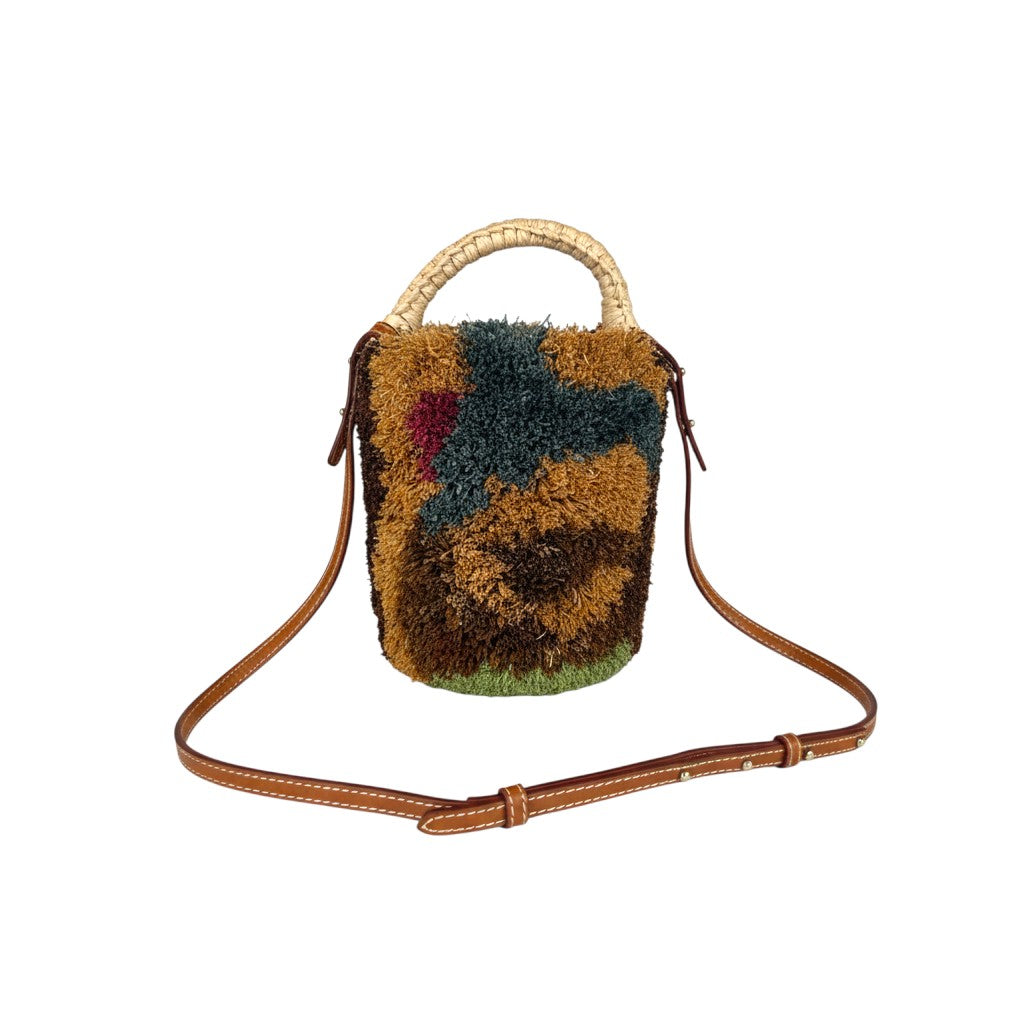 Alémais Michelle Tufted Raffia Mini Bucket Basket Bag Multi Color