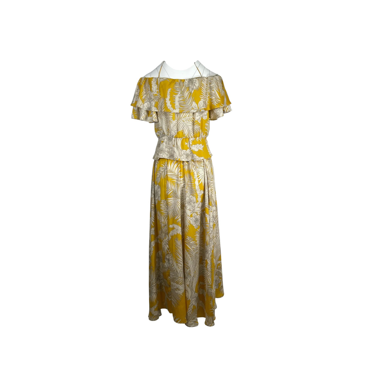 Zara Yellow Floral Off-Shoulder Top Maxi Skirt Set Size S AU 8 Pre-Loved