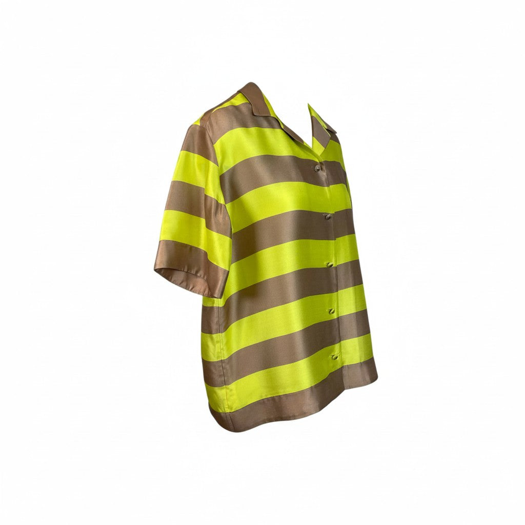 Zimmermann Wonderland Short Sleeve Silk Shirt Lime Stripe Size 0