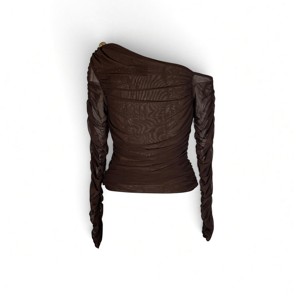 Aje Elaria Long Sleeve Mesh Top Chocolate Size L