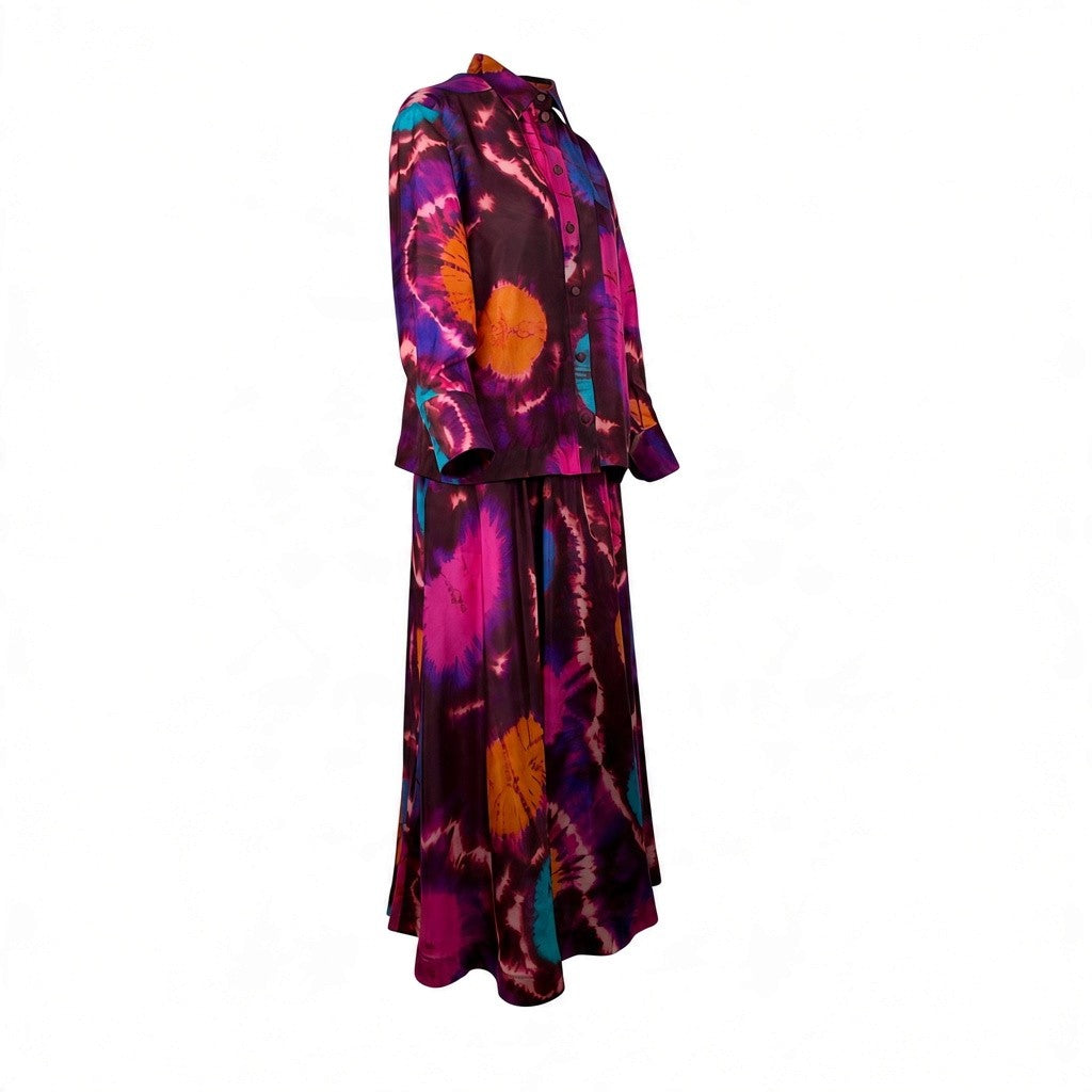 Zimmermann Acadian Relaxed Silk Shirt and Midi Skirt Set Tie Dye Multi Shirt Size0 /AU8 Skirt Size1 /AU10 Pre-Loved
