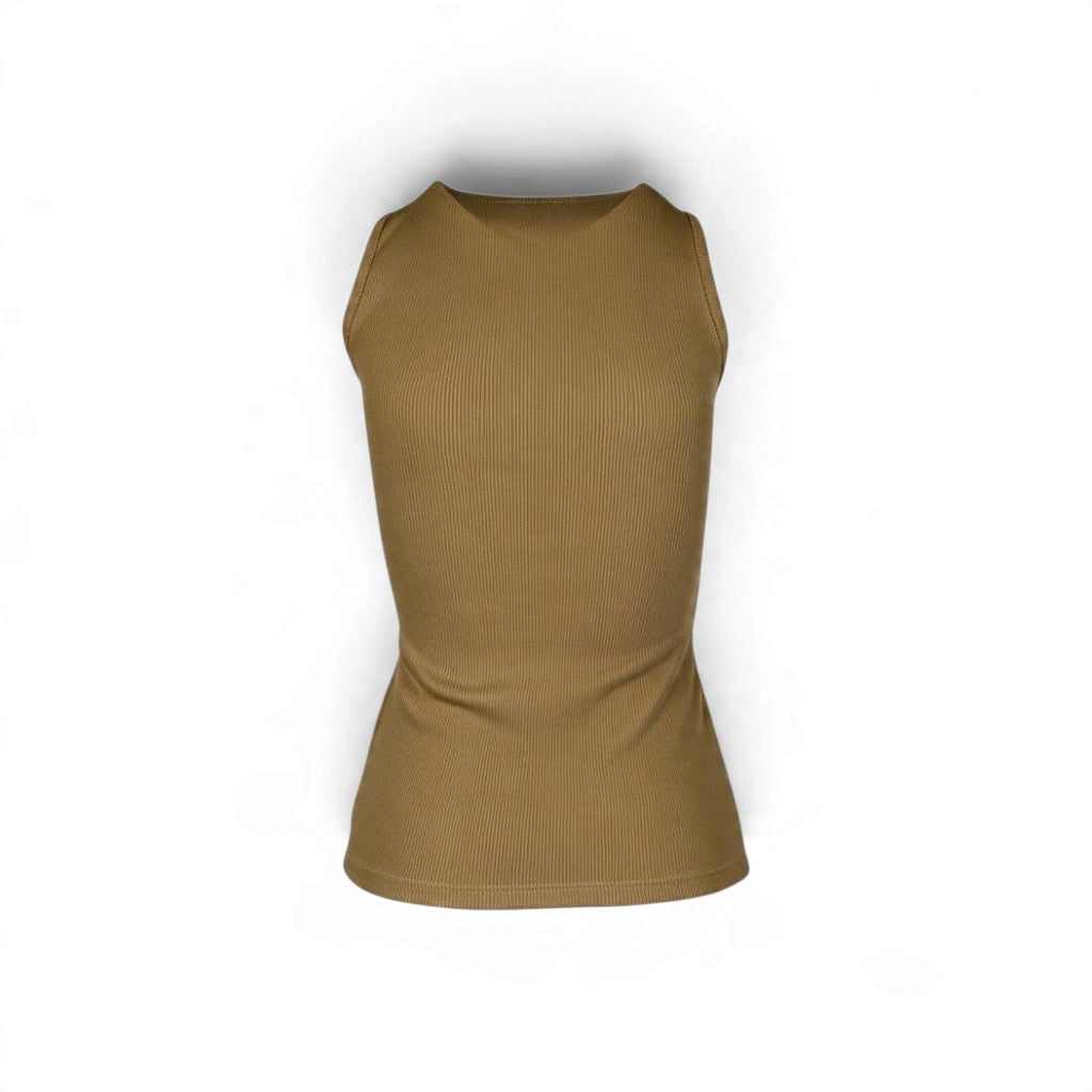 Christopher Esber Ribbed Crystal Cut Out Tank Top Camel Size AU8 Pre-Loved
