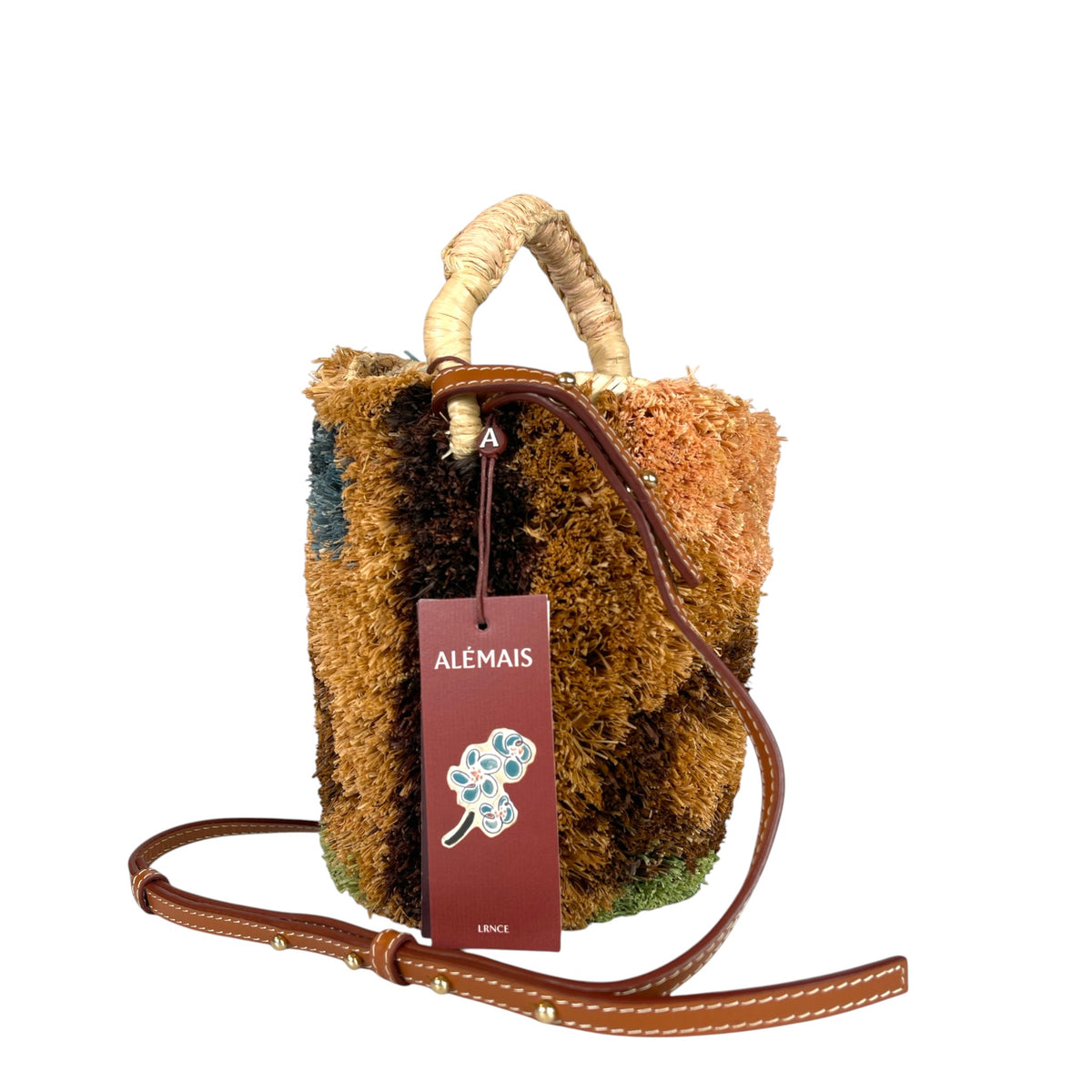 Alémais Michelle Tufted Raffia Mini Bucket Basket Bag Multi Color