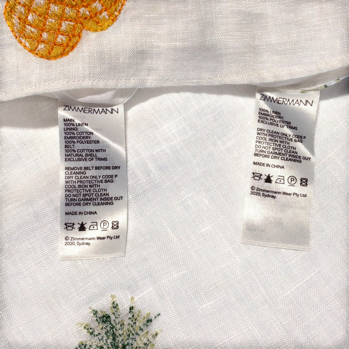 Zimmermann Riders Pineapple Embroidery Linen Shirt & Skirt Set Ivory Size 0