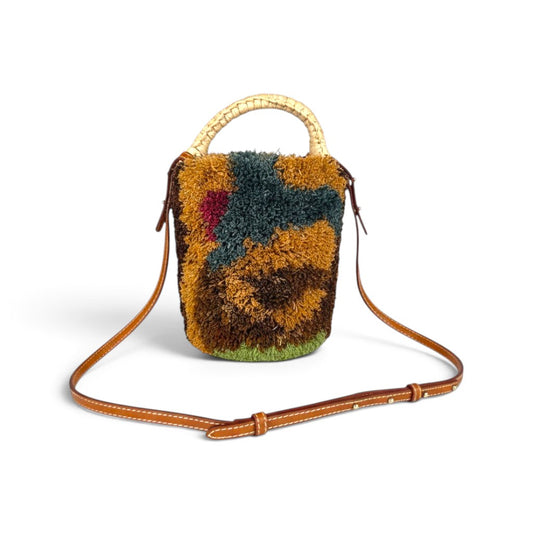 Alémais Michelle Tufted Raffia Mini Bucket Basket Bag Multi Color