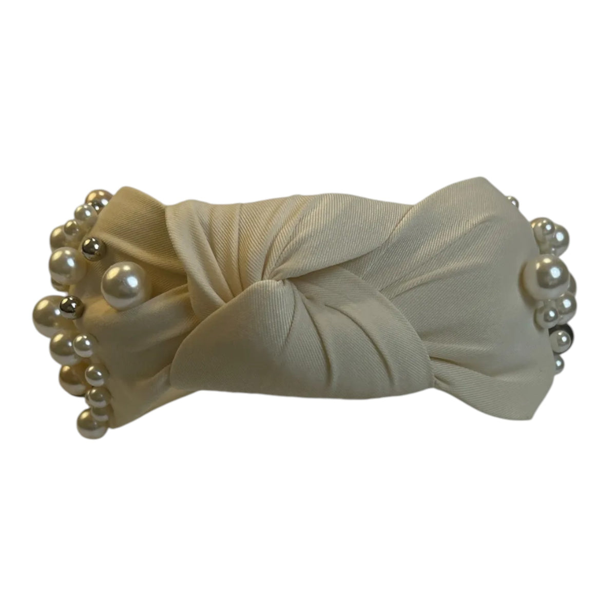 Gregory Ladner Pearl Embellished Satin Knot Headband Cream Pre-loved