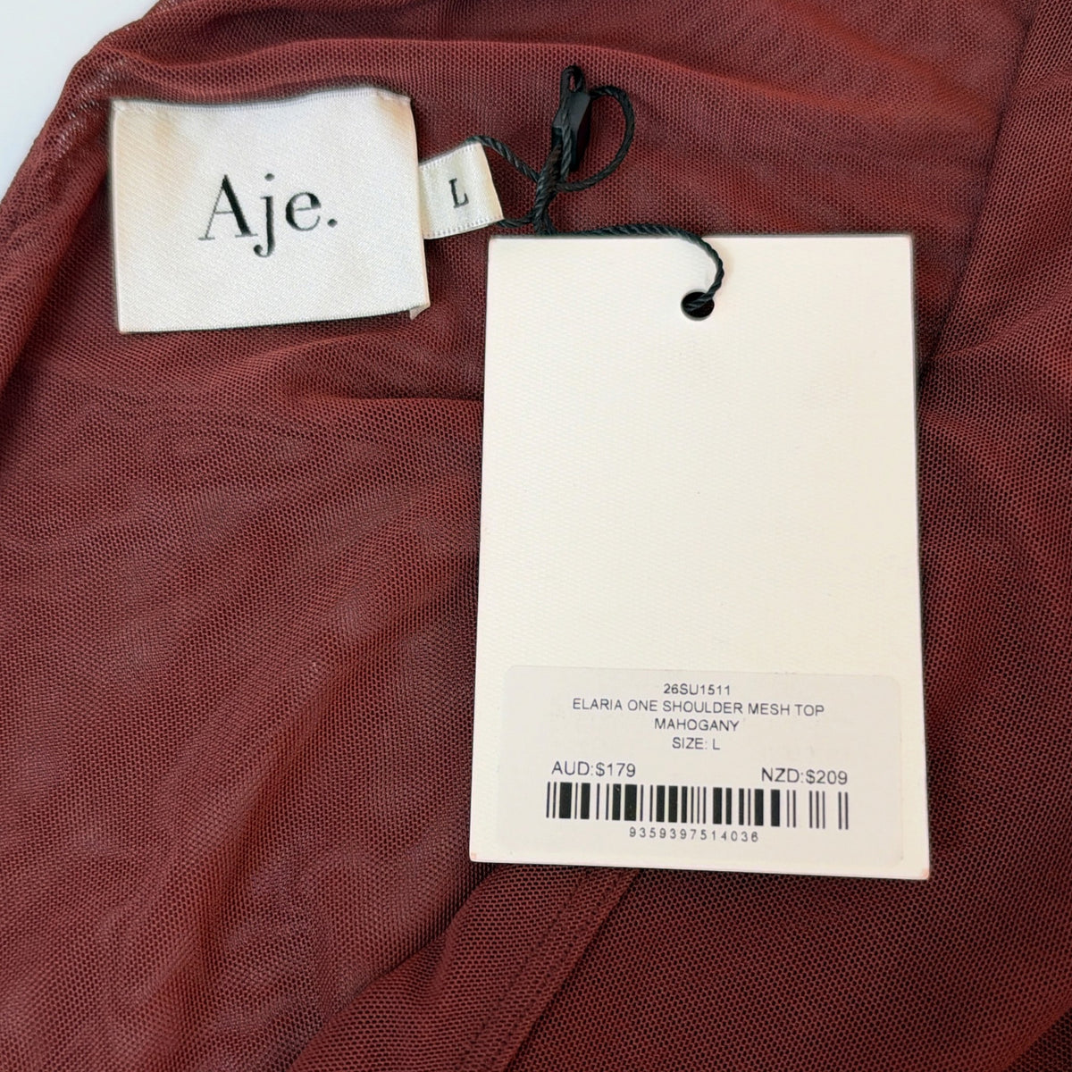 Aje Elaria One Shoulder Mesh Top Mahogany Size L