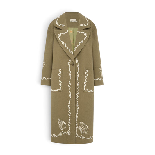 Alémais Sammy Embroidered Coat Olive Size AU12